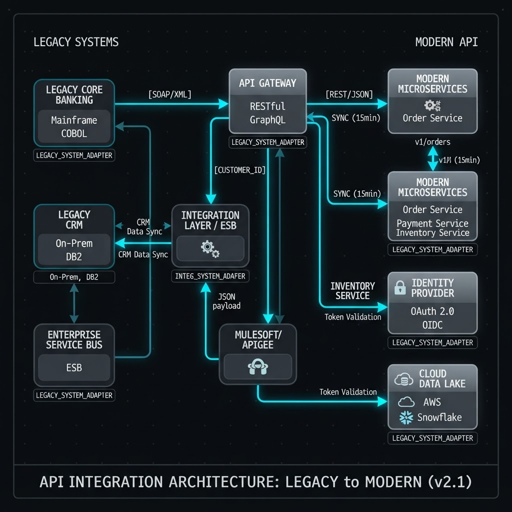 Integración Multiplataforma — Conexión de sistemas legacy con APIs modernas y sincronización de datos.
