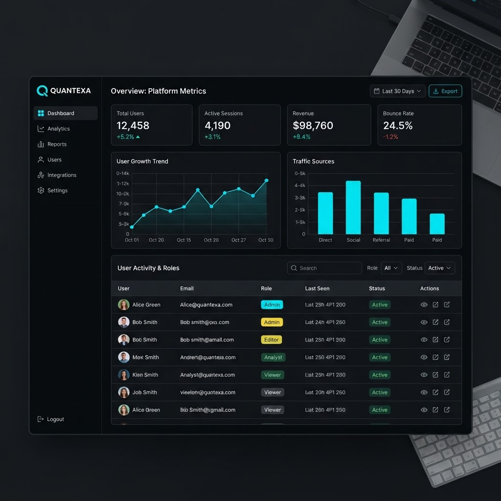 SaaS Dashboard — Panel de administración con autenticación, roles y reportes en tiempo real.